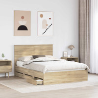 Produktbild för Sängram med låda Sonoma-ek 140 x 200 cm Ingenjörsträ