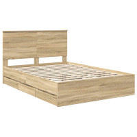 Produktbild för Sängram med låda Sonoma-ek 140 x 200 cm Ingenjörsträ