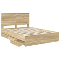 Produktbild för Sängram med låda Sonoma-ek 140 x 200 cm Ingenjörsträ