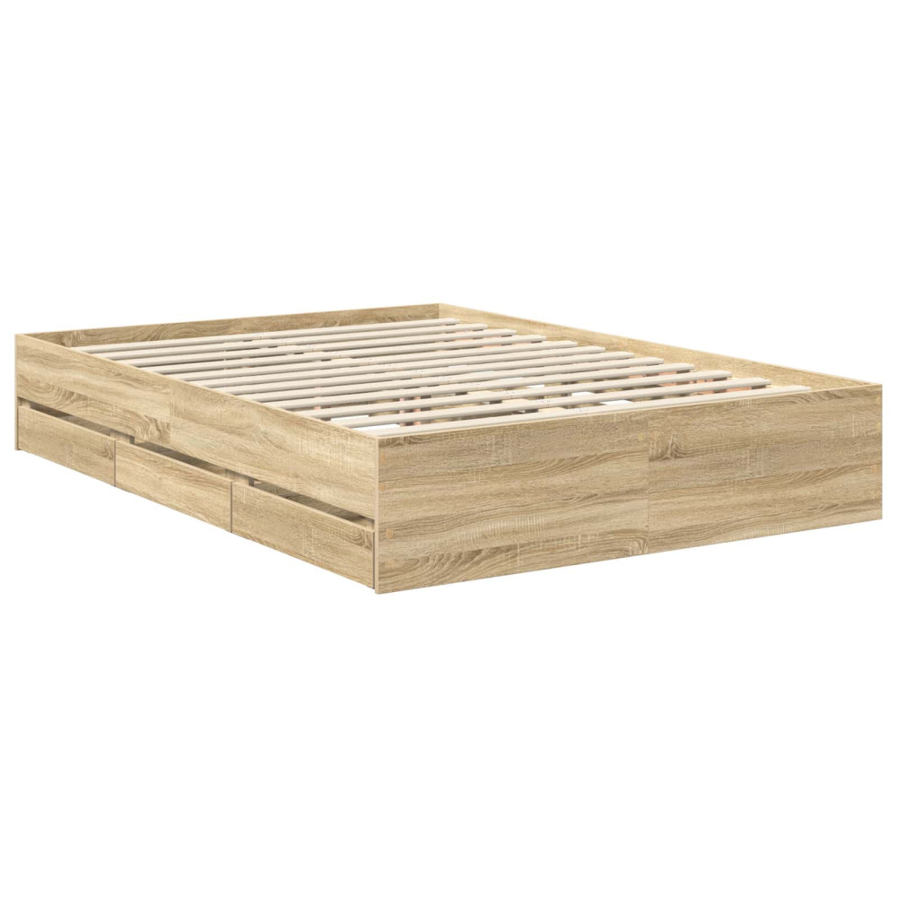 Produktbild för Sängram med låda Sonoma-ek 140 x 200 cm Ingenjörsträ