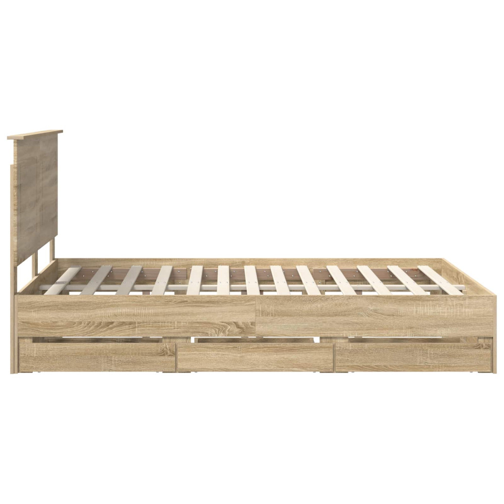 Produktbild för Sängram med låda Sonoma-ek 140 x 200 cm Ingenjörsträ