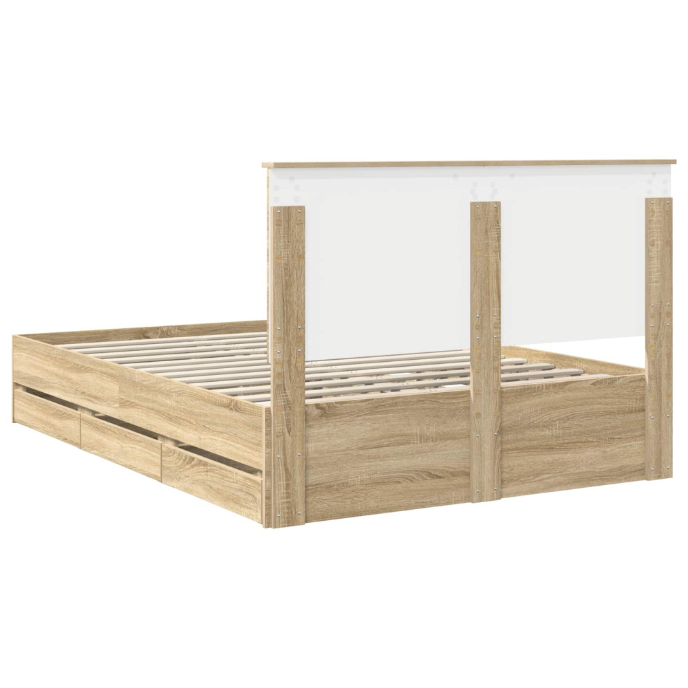 Produktbild för Sängram med låda Sonoma-ek 140 x 200 cm Ingenjörsträ