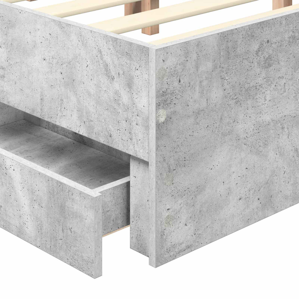Produktbild för Sängram med låda Betonggrå 140 x 200 cm Ingenjörsträ