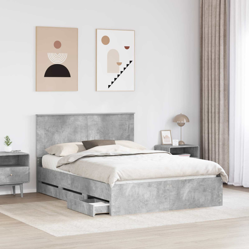 Produktbild för Sängram med låda Betonggrå 140 x 200 cm Ingenjörsträ