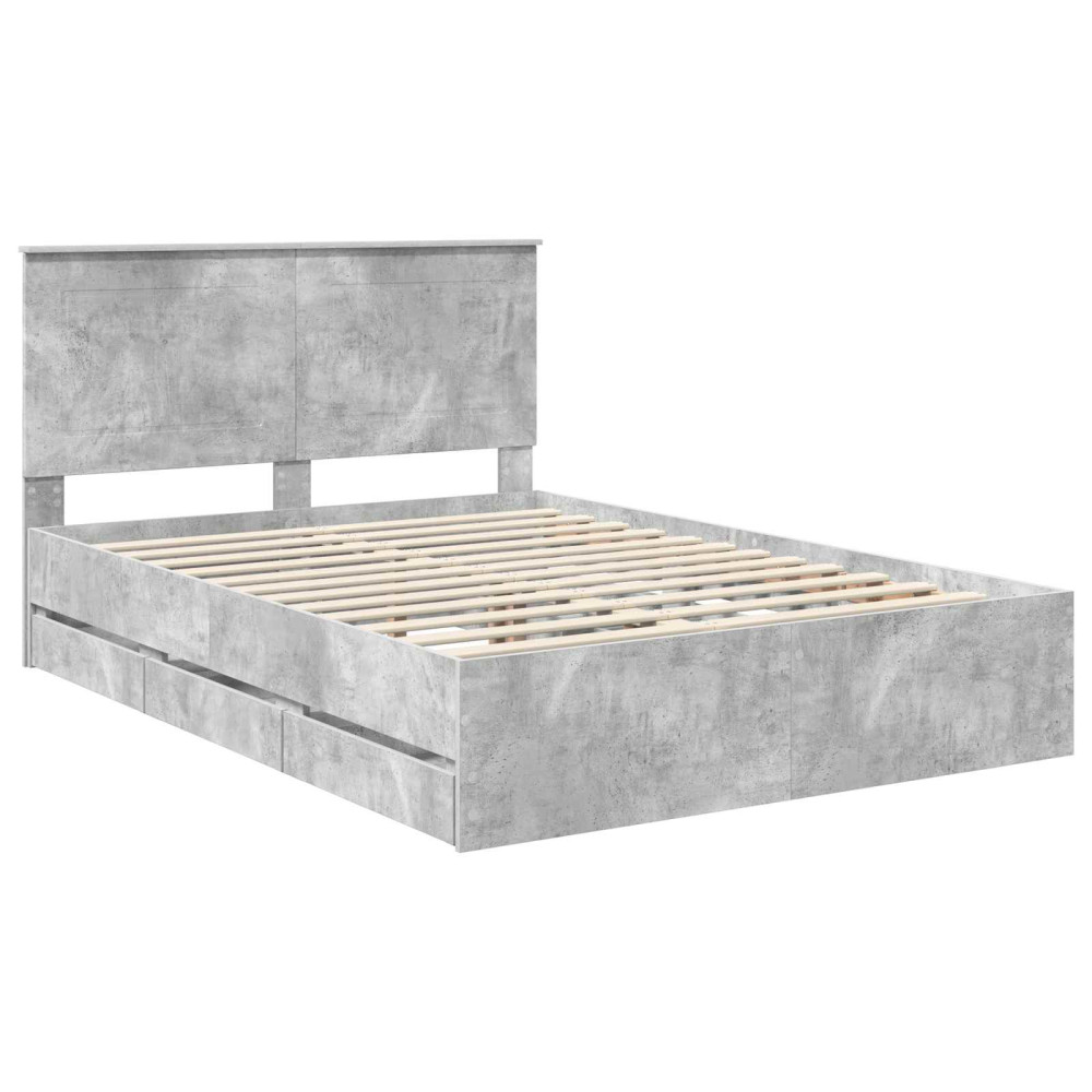 Produktbild för Sängram med låda Betonggrå 140 x 200 cm Ingenjörsträ