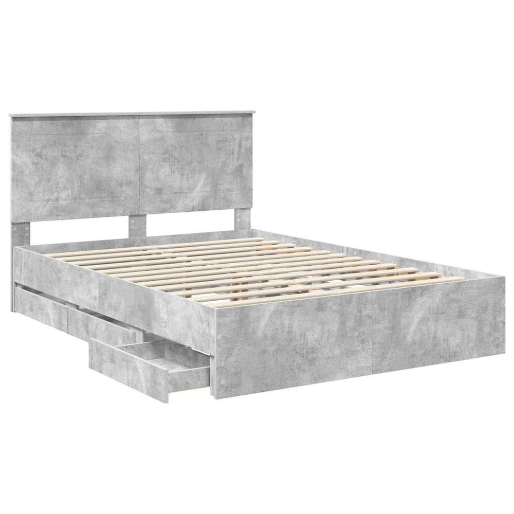 Produktbild för Sängram med låda Betonggrå 140 x 200 cm Ingenjörsträ