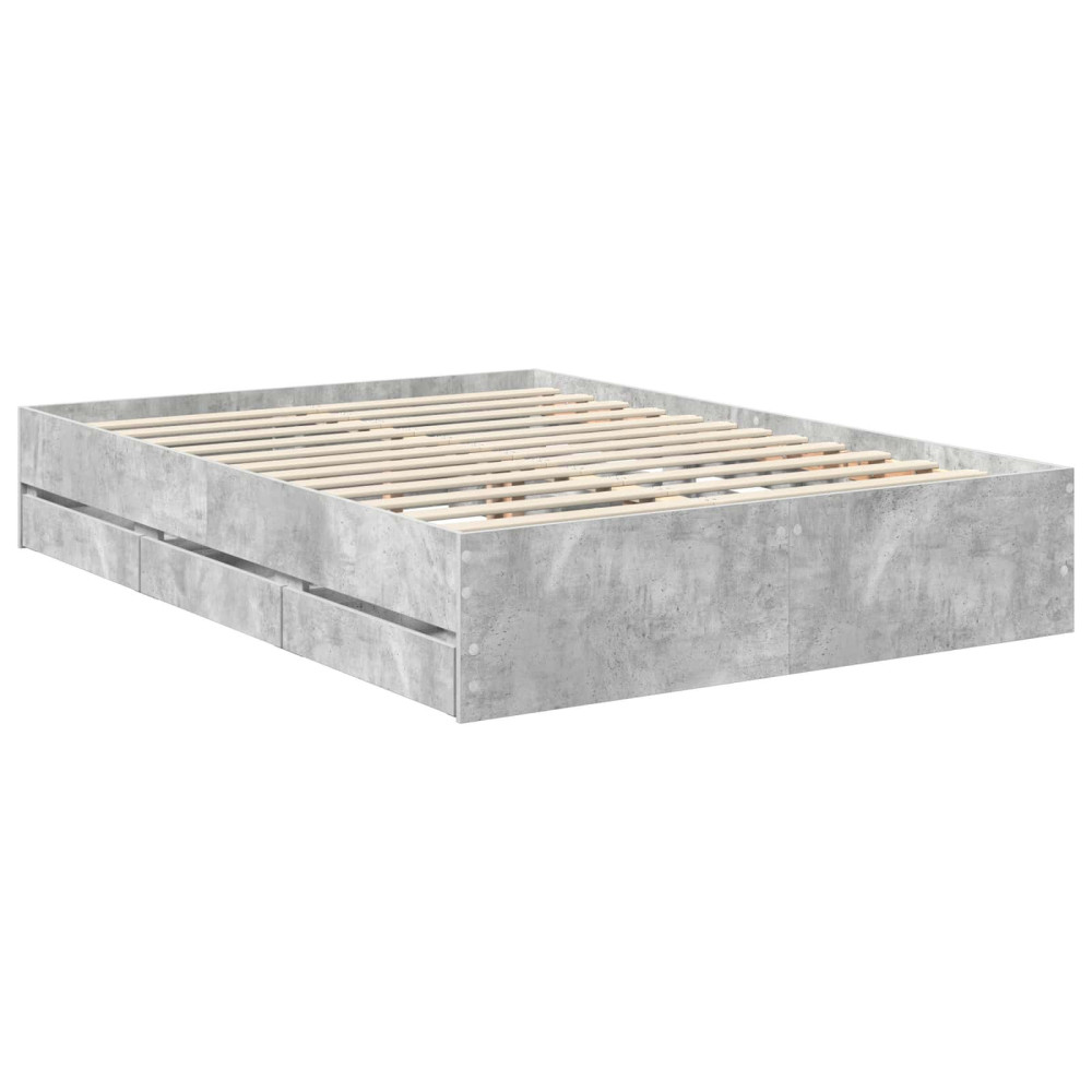 Produktbild för Sängram med låda Betonggrå 140 x 200 cm Ingenjörsträ