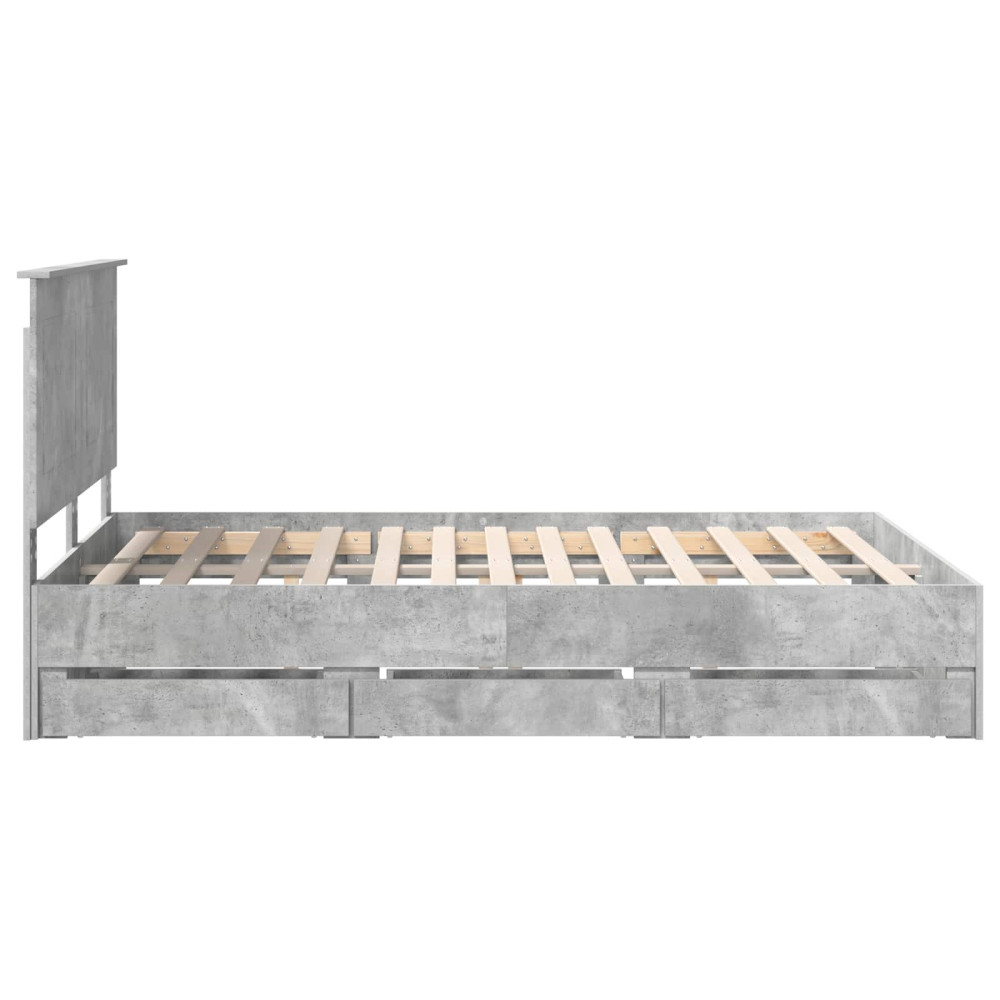 Produktbild för Sängram med låda Betonggrå 140 x 200 cm Ingenjörsträ