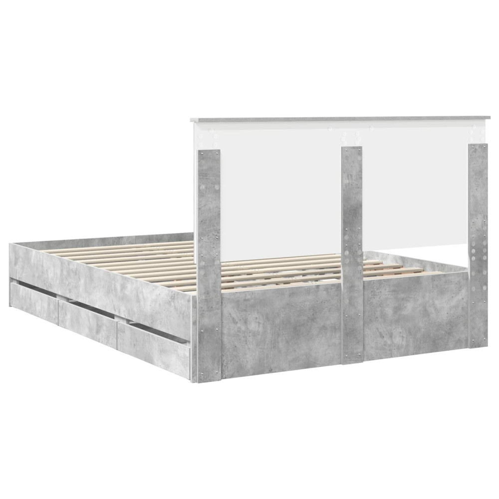 Produktbild för Sängram med låda Betonggrå 140 x 200 cm Ingenjörsträ