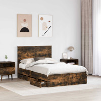 Produktbild för Sängram med låda med lagring Rökt ek 135 x 190 cm Ingenjörsträ