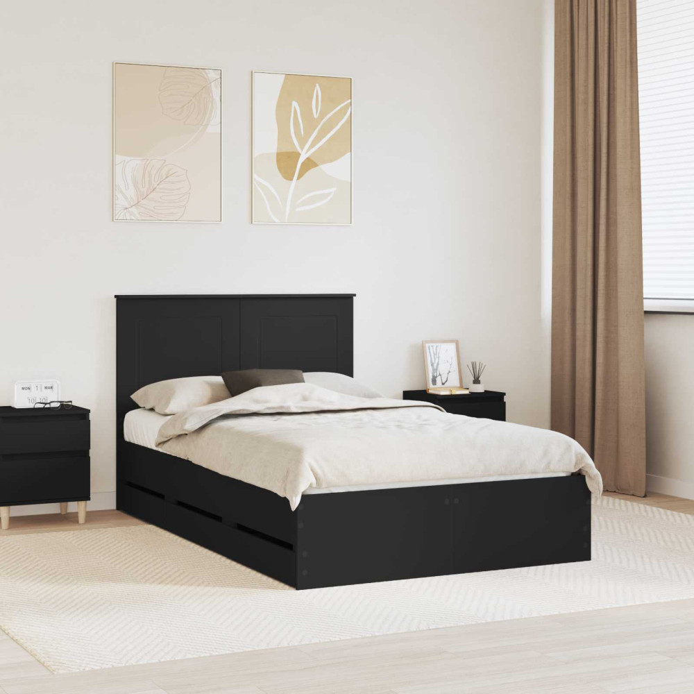 Produktbild för Sängram med låda med huvudgavel Svart 120 x 190 cm Ingenjörsträ