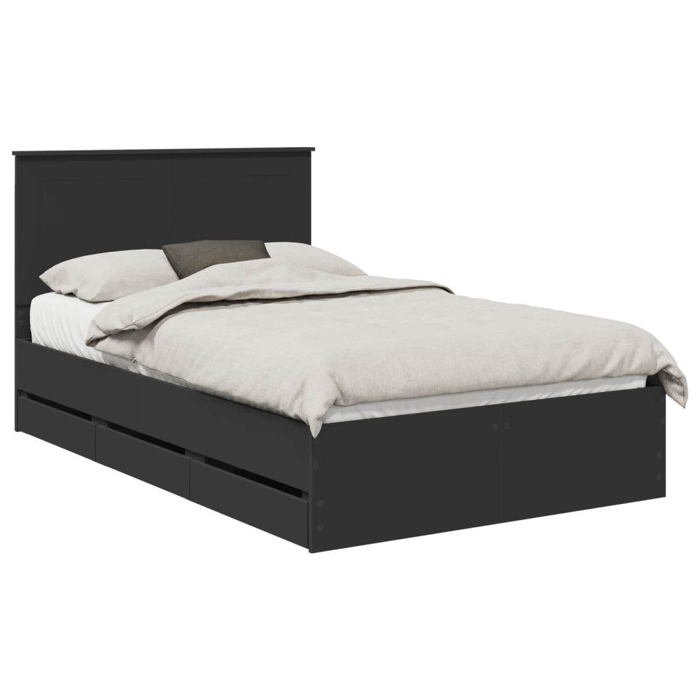 Produktbild för Sängram med låda med huvudgavel Svart 120 x 190 cm Ingenjörsträ
