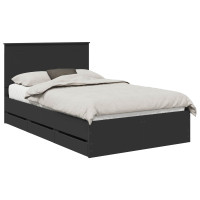Produktbild för Sängram med låda med huvudgavel Svart 120 x 190 cm Ingenjörsträ
