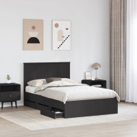 Produktbild för Sängram med låda med huvudgavel Svart 120 x 190 cm Ingenjörsträ