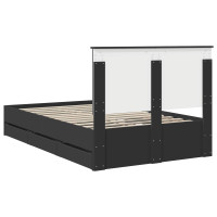 Produktbild för Sängram med låda med huvudgavel Svart 120 x 190 cm Ingenjörsträ
