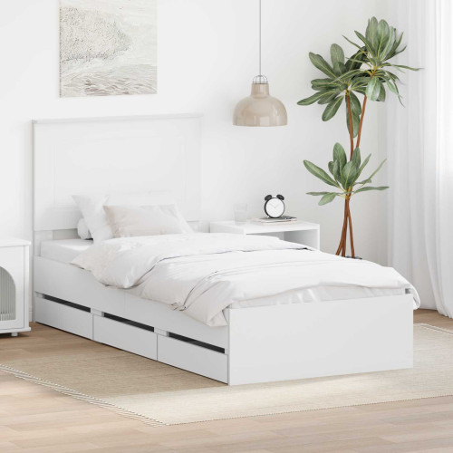 vidaXL Sängram med låda med huvudgavel Vit 75 x 190 cm Ingenjörsträ