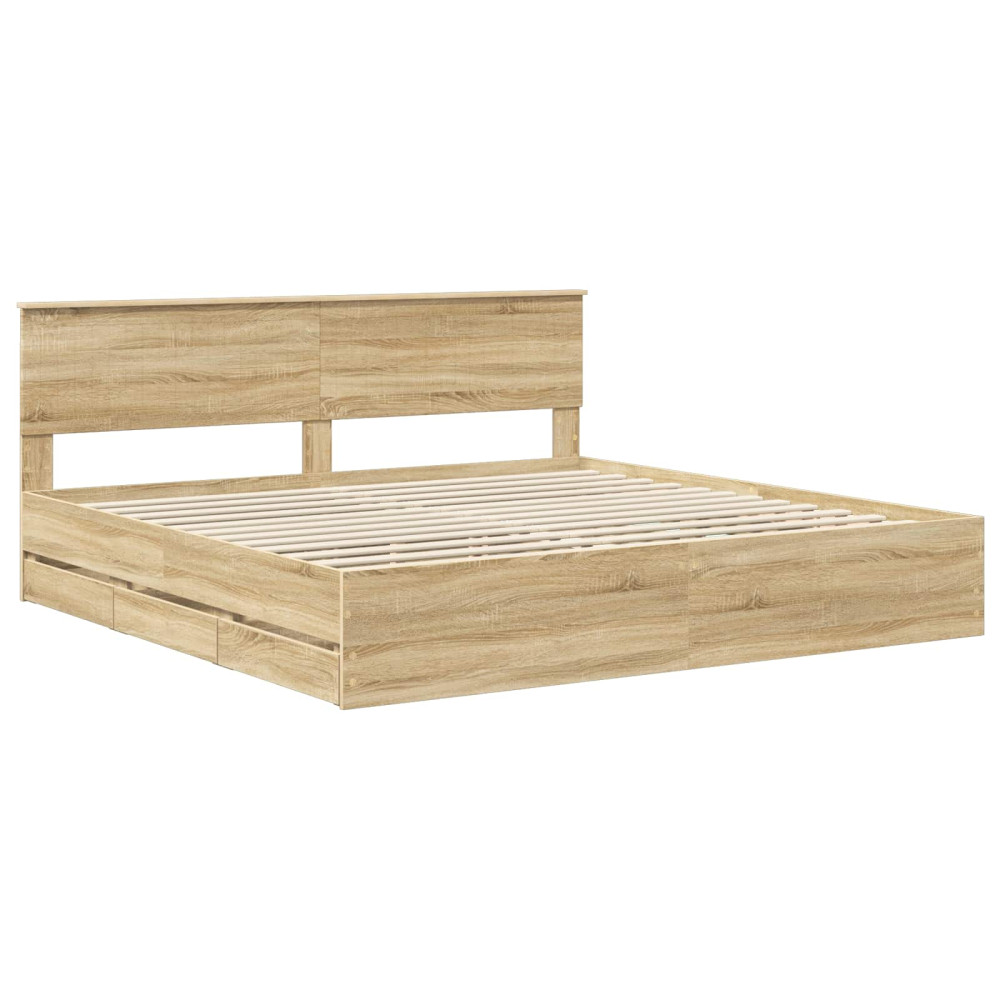 Produktbild för Sängram med låda Sonoma-ek 200 x 200 cm Ingenjörsträ