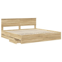 Produktbild för Sängram med låda Sonoma-ek 200 x 200 cm Ingenjörsträ