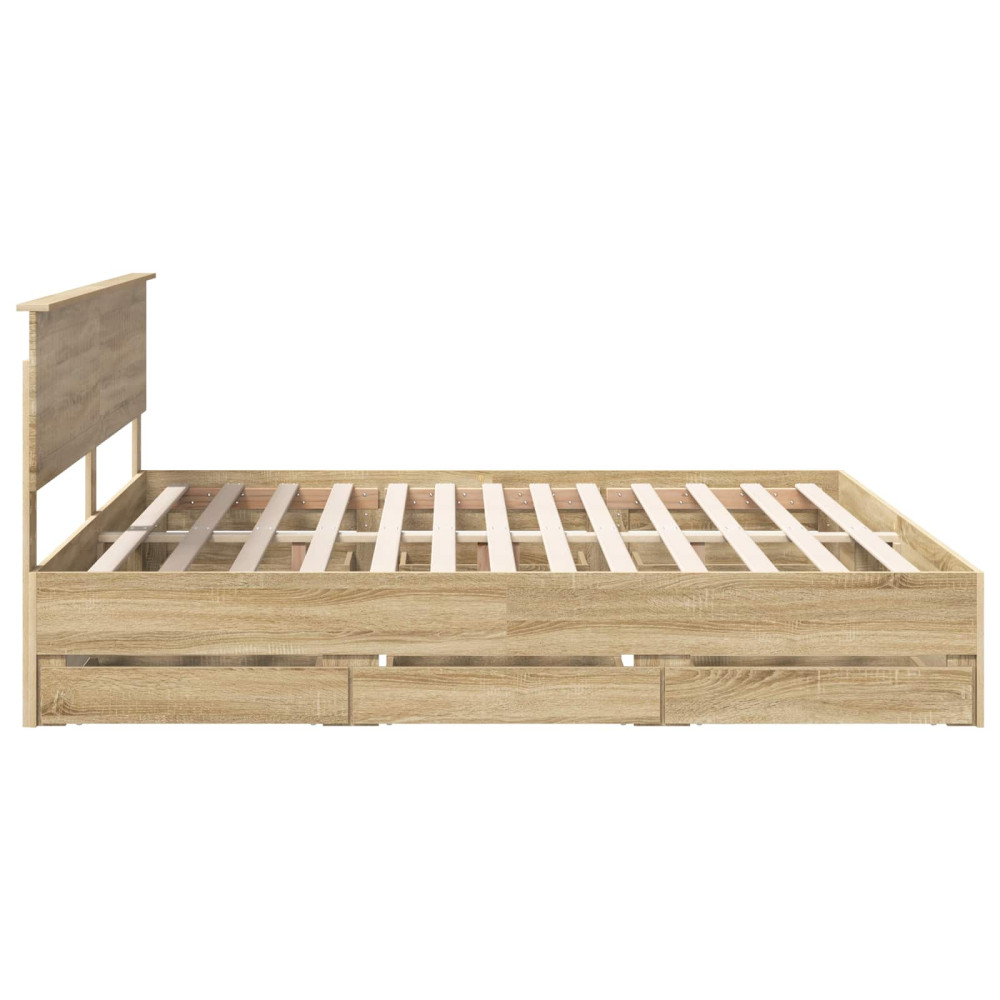 Produktbild för Sängram med låda Sonoma-ek 200 x 200 cm Ingenjörsträ