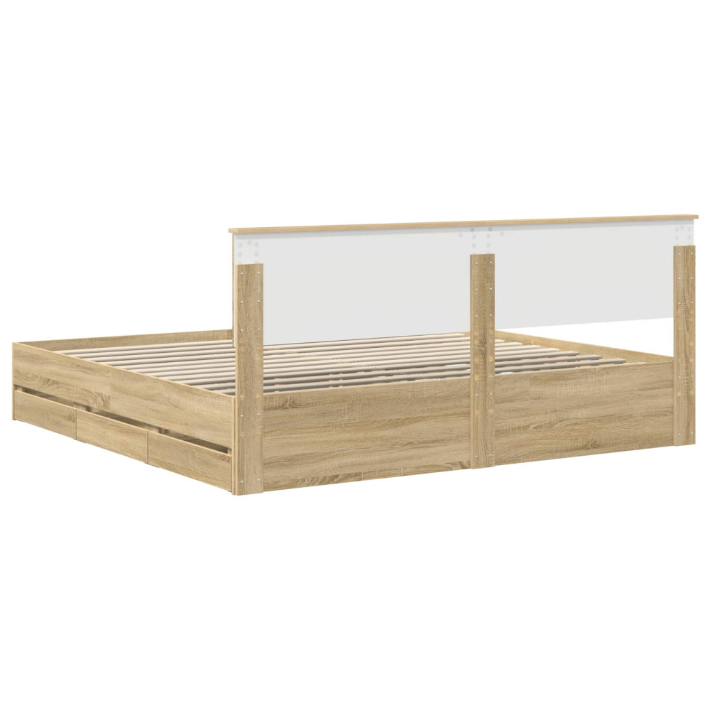 Produktbild för Sängram med låda Sonoma-ek 200 x 200 cm Ingenjörsträ