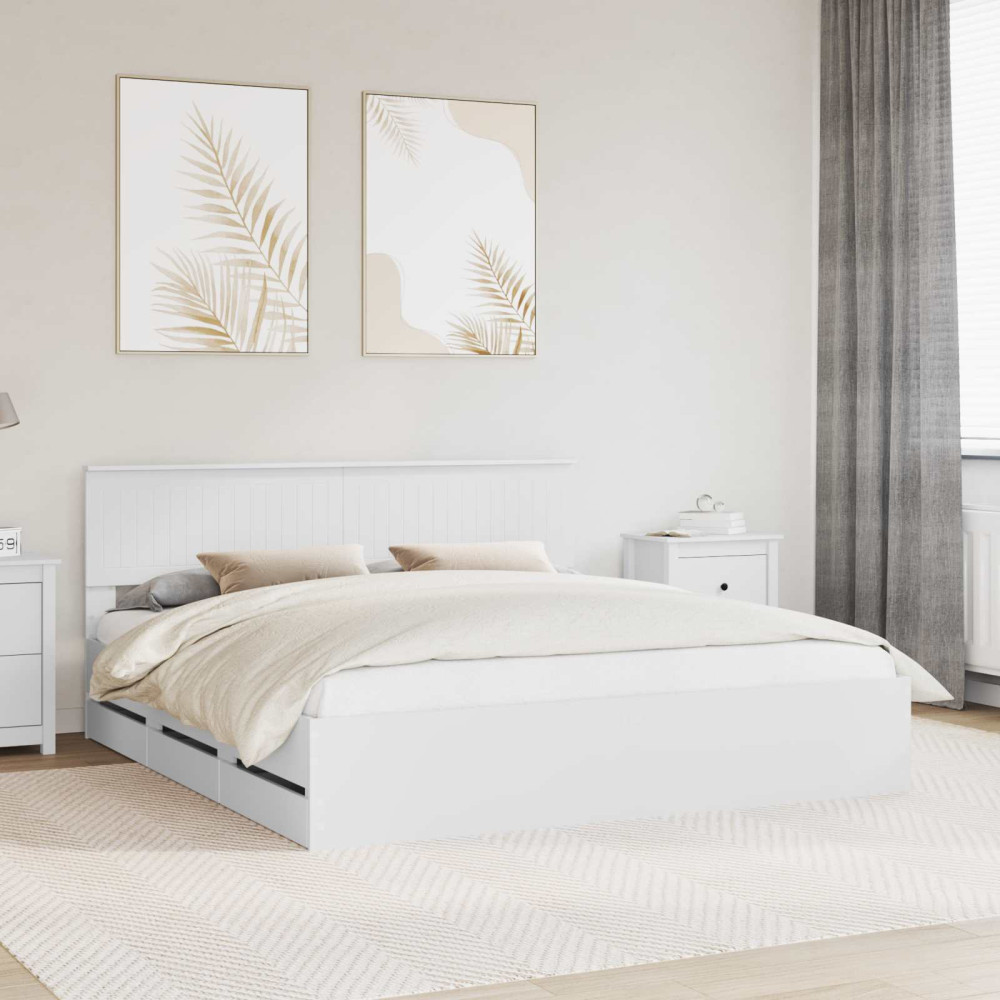 Produktbild för Sängram med låda med huvudgavel Vit 180 x 200 cm Ingenjörsträ