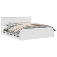 Produktbild för Sängram med låda med huvudgavel Vit 180 x 200 cm Ingenjörsträ