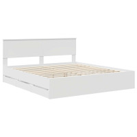 Produktbild för Sängram med låda med huvudgavel Vit 180 x 200 cm Ingenjörsträ