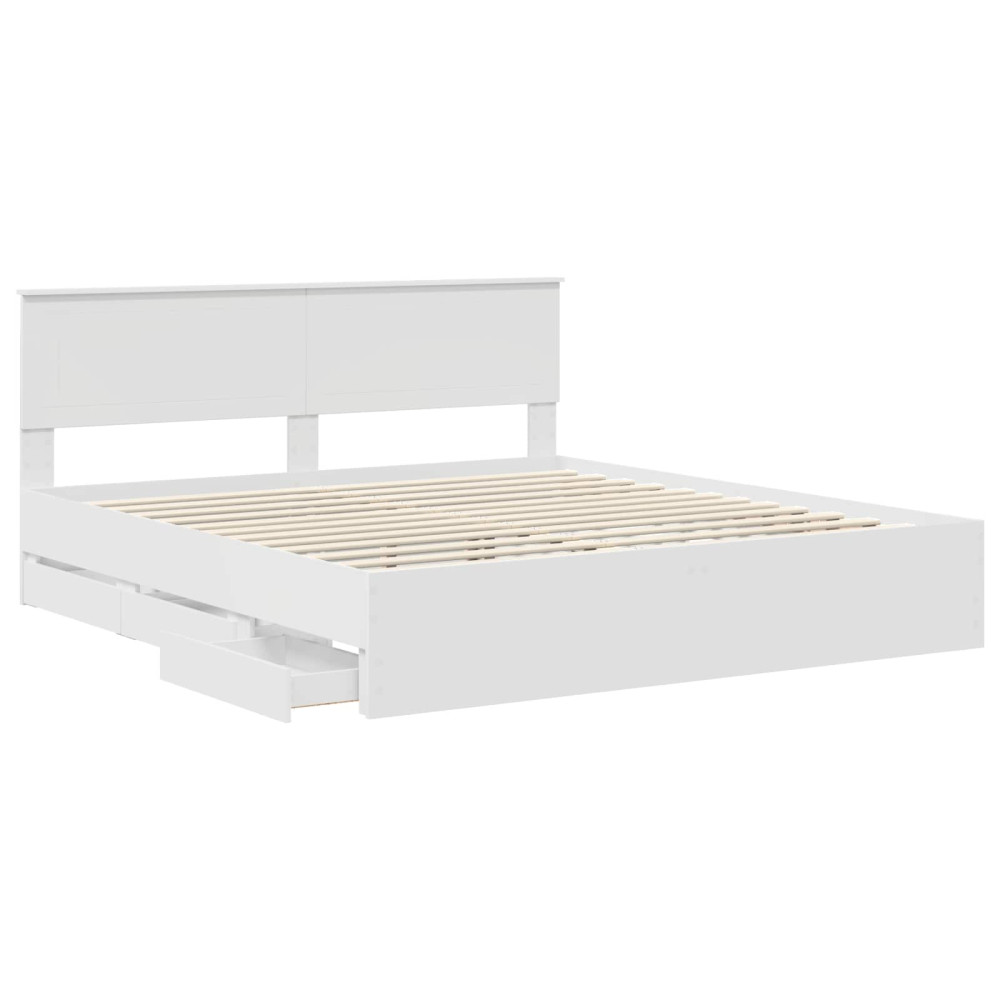 Produktbild för Sängram med låda med huvudgavel Vit 180 x 200 cm Ingenjörsträ