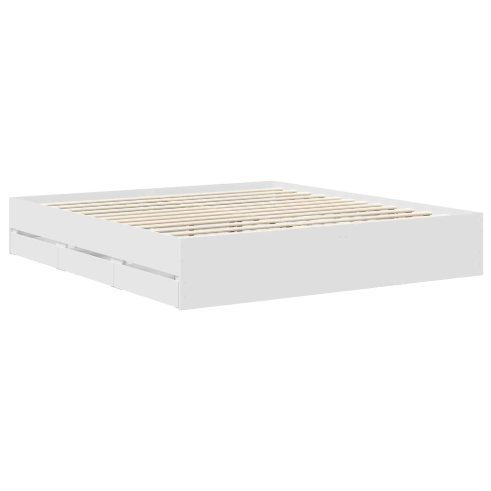 Produktbild för Sängram med låda med huvudgavel Vit 180 x 200 cm Ingenjörsträ