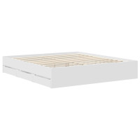 Produktbild för Sängram med låda med huvudgavel Vit 180 x 200 cm Ingenjörsträ