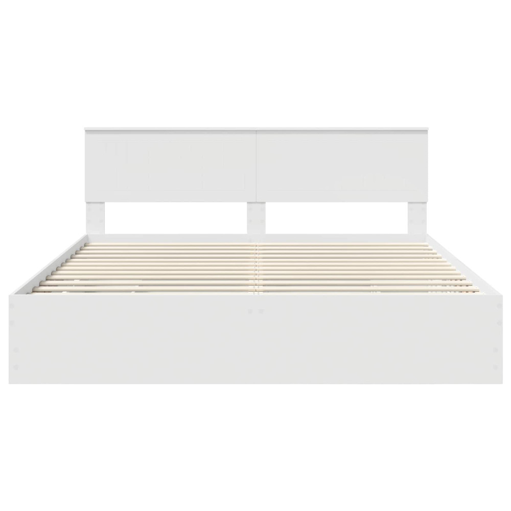 Produktbild för Sängram med låda med huvudgavel Vit 180 x 200 cm Ingenjörsträ