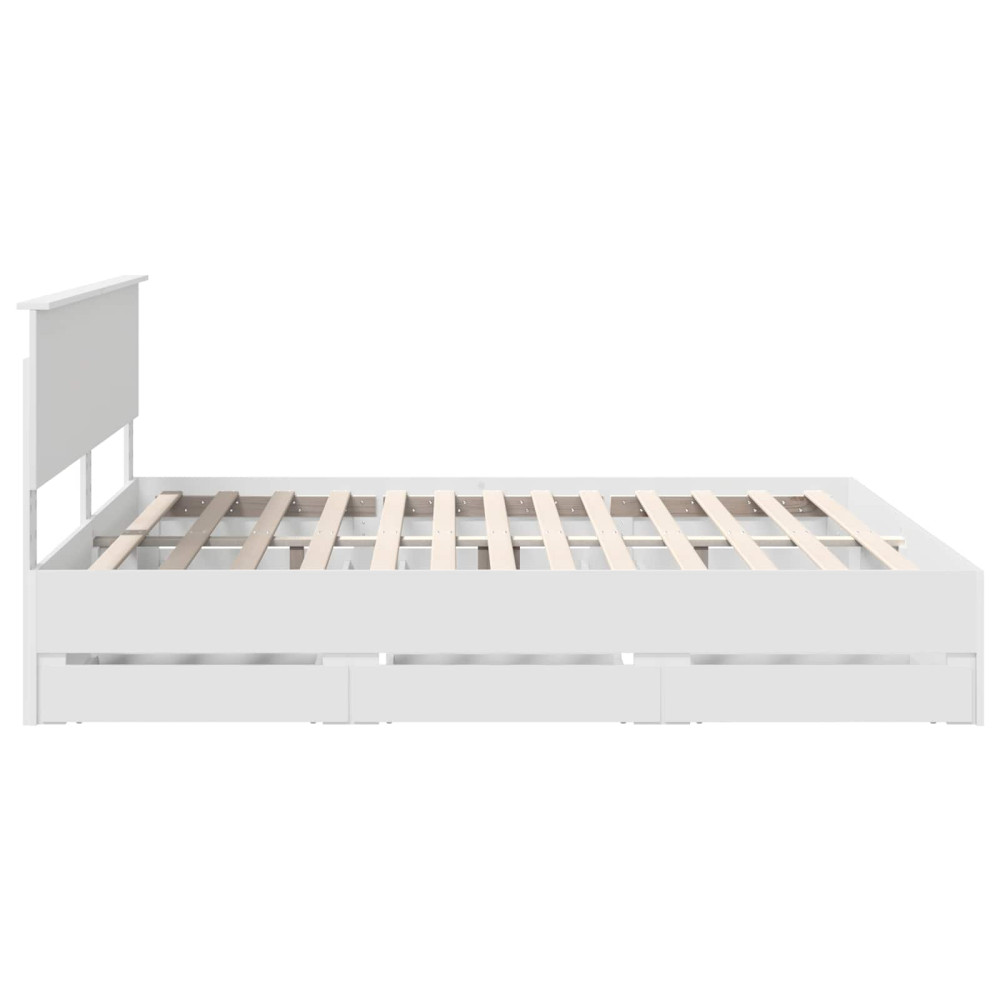 Produktbild för Sängram med låda med huvudgavel Vit 180 x 200 cm Ingenjörsträ
