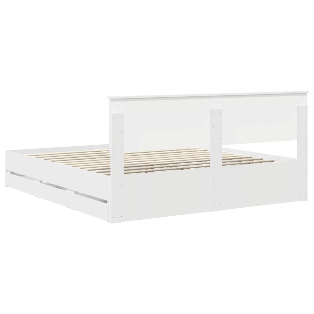 Produktbild för Sängram med låda med huvudgavel Vit 180 x 200 cm Ingenjörsträ
