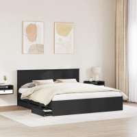 Produktbild för Sängram med låda med huvudgavel Svart 180 x 200 cm Ingenjörsträ