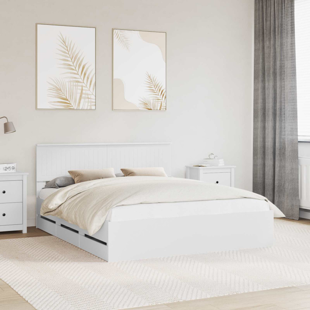 Produktbild för Sängram med låda med huvudgavel Vit 160 x 200 cm Ingenjörsträ