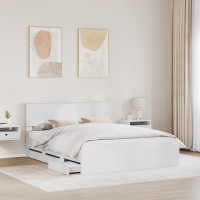 Produktbild för Sängram med låda med huvudgavel Vit 160 x 200 cm Ingenjörsträ