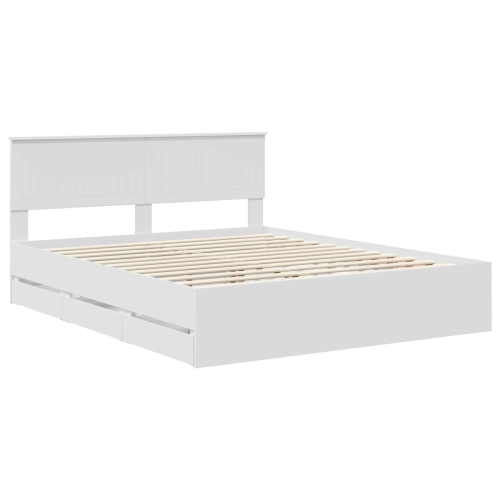 Produktbild för Sängram med låda med huvudgavel Vit 160 x 200 cm Ingenjörsträ