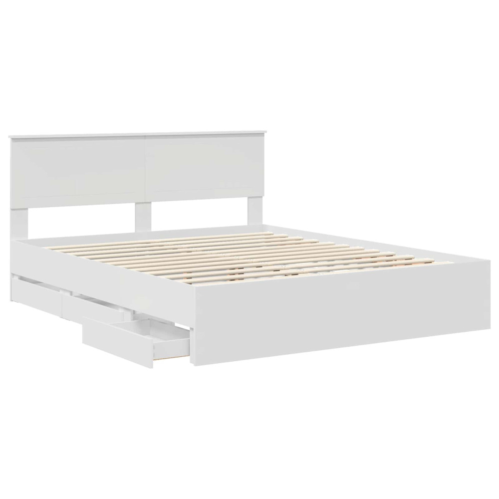Produktbild för Sängram med låda med huvudgavel Vit 160 x 200 cm Ingenjörsträ