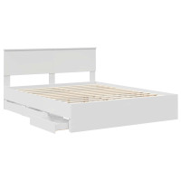 Produktbild för Sängram med låda med huvudgavel Vit 160 x 200 cm Ingenjörsträ