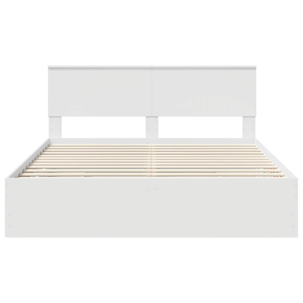 Produktbild för Sängram med låda med huvudgavel Vit 160 x 200 cm Ingenjörsträ