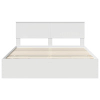 Produktbild för Sängram med låda med huvudgavel Vit 160 x 200 cm Ingenjörsträ