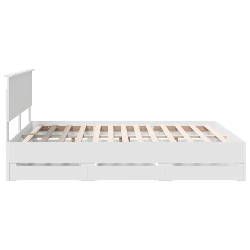 Produktbild för Sängram med låda med huvudgavel Vit 160 x 200 cm Ingenjörsträ