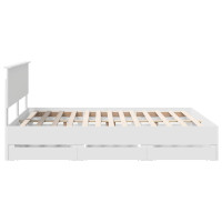 Produktbild för Sängram med låda med huvudgavel Vit 160 x 200 cm Ingenjörsträ