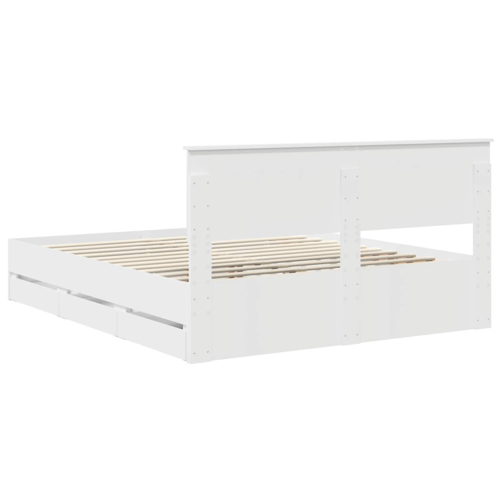 Produktbild för Sängram med låda med huvudgavel Vit 160 x 200 cm Ingenjörsträ