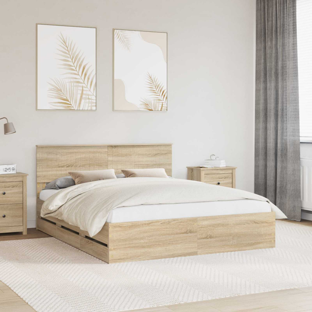 Produktbild för Sängram med låda Sonoma-ek 160 x 200 cm Ingenjörsträ