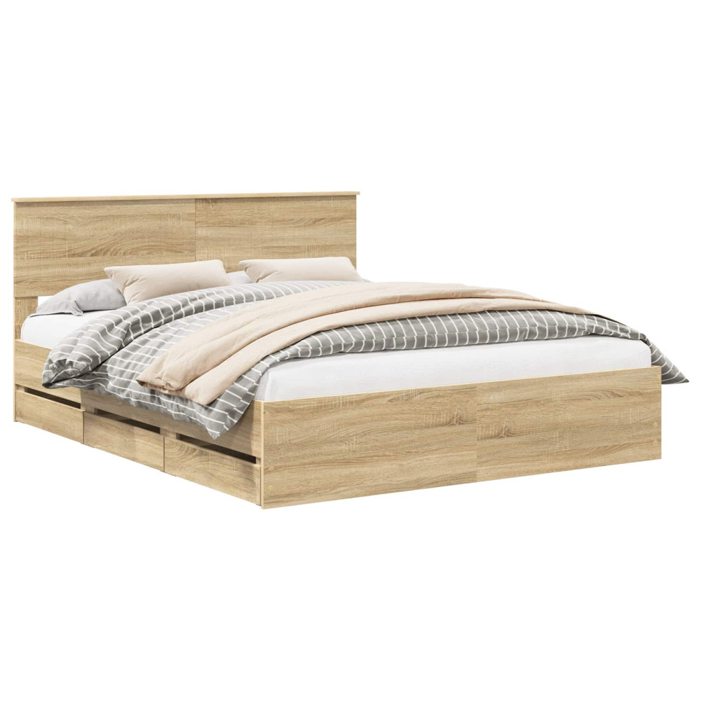 Produktbild för Sängram med låda Sonoma-ek 160 x 200 cm Ingenjörsträ