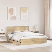 Produktbild för Sängram med låda Sonoma-ek 160 x 200 cm Ingenjörsträ