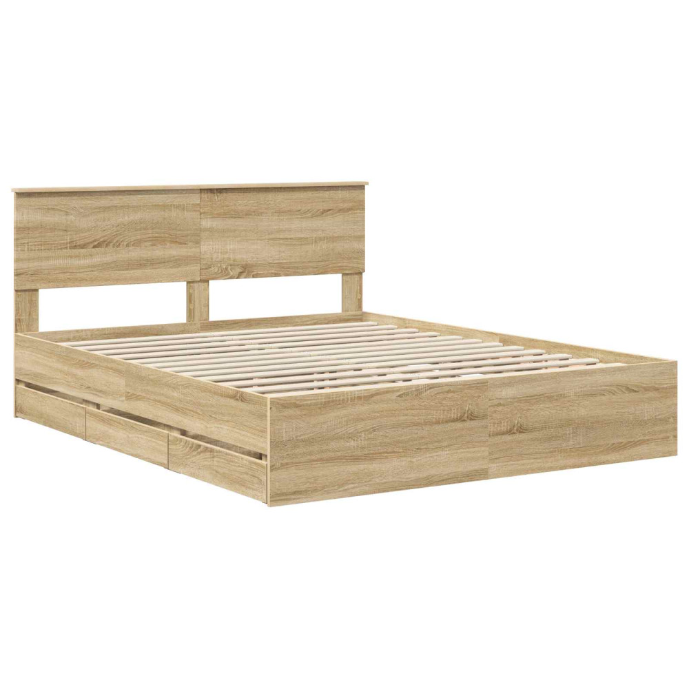 Produktbild för Sängram med låda Sonoma-ek 160 x 200 cm Ingenjörsträ