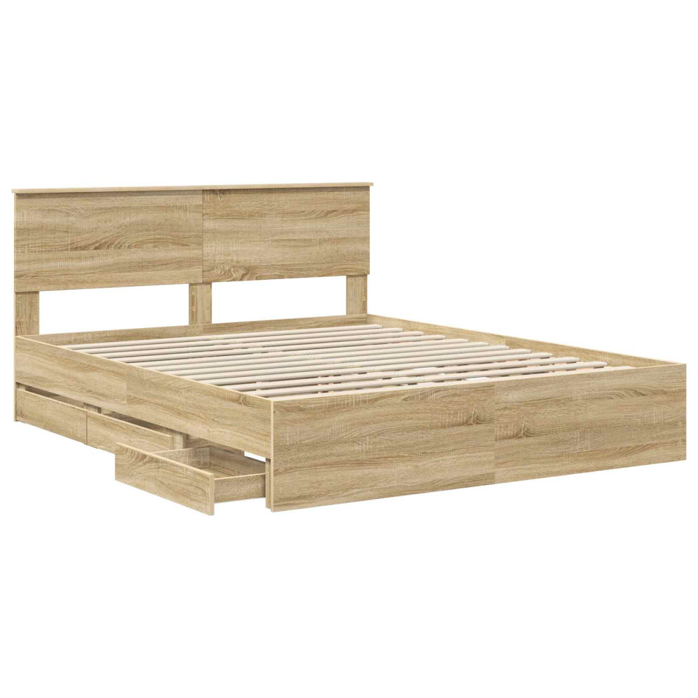Produktbild för Sängram med låda Sonoma-ek 160 x 200 cm Ingenjörsträ