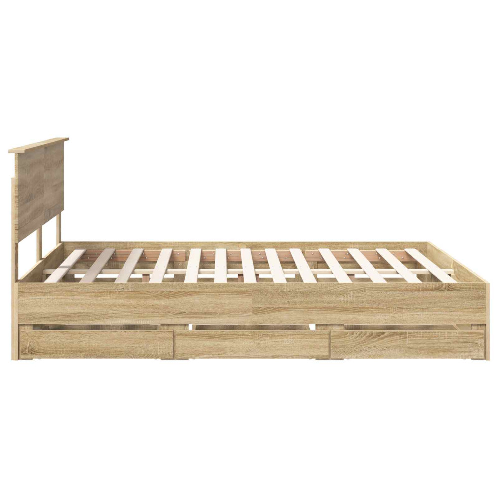 Produktbild för Sängram med låda Sonoma-ek 160 x 200 cm Ingenjörsträ